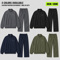 Survêtement technique haut de gamme pour homme en nylon froissé anthracite, coupe-vent à demi-zip et pantalon de survêtement à passepoil contrastant, fournisseur de vêtements personnalisés