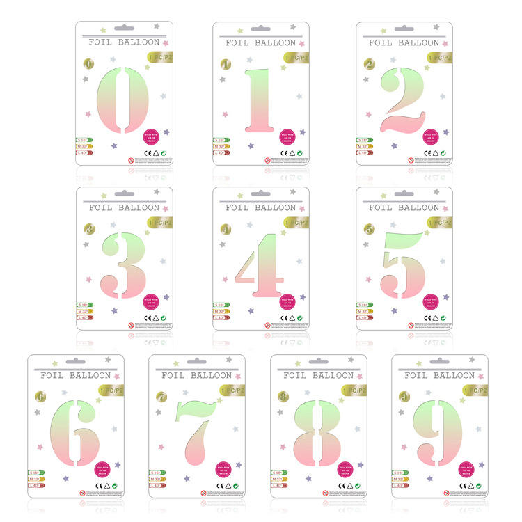 Factory Wholesale 16/32/40 Inch Number Balloon with Aluminum Film 0 - 9 in Individual Packaging Cardstock Aluminum Foil Balloons