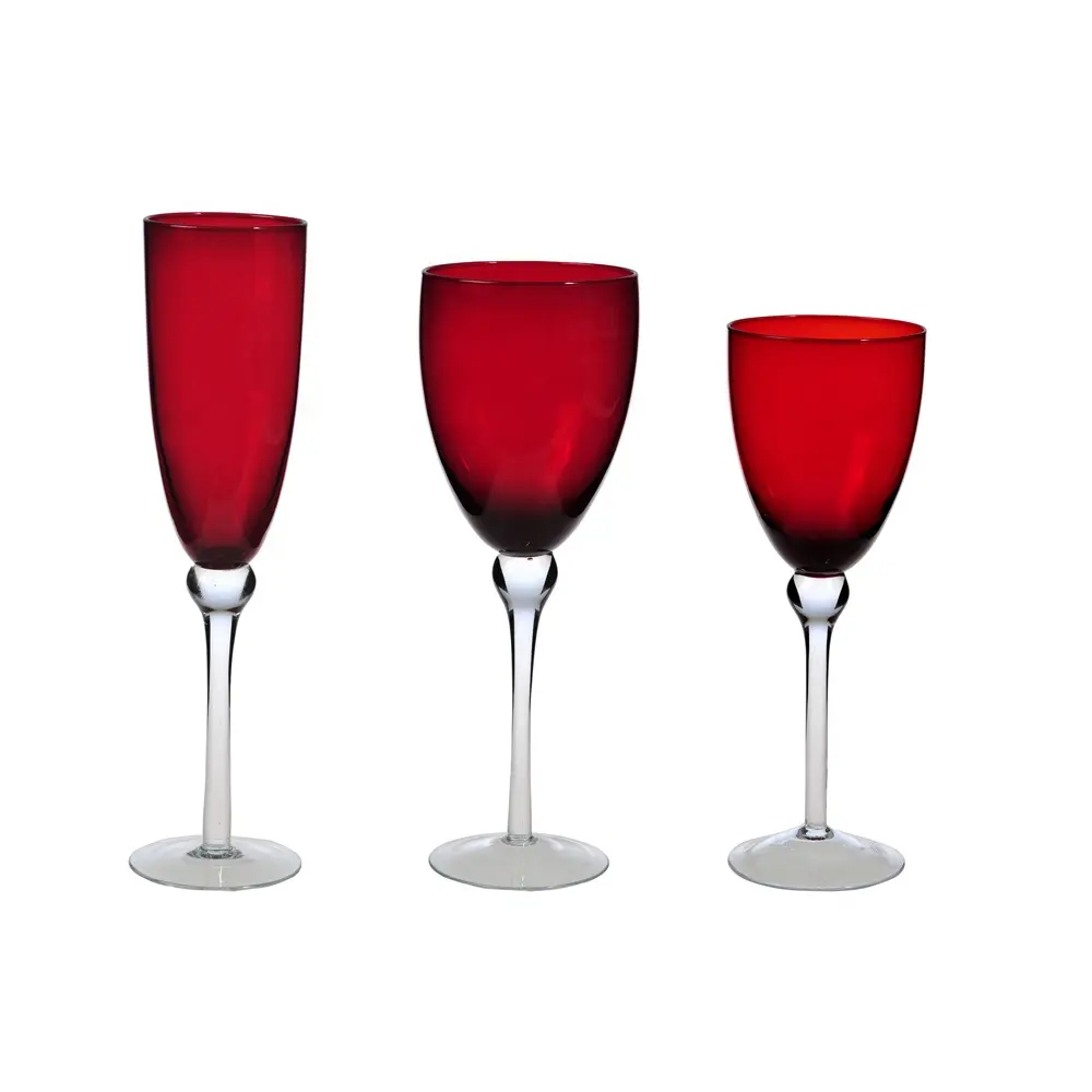 गर्म बिक्री लाल रंग के साथ शराब चश्मा पारदर्शी स्टेम