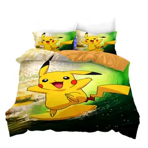 Juego de funda nórdica de dibujos animados con estampado de Pikachu, traje de cama 3D a la moda con estampado de 3 piezas, juego de funda de edredón de gran tamaño para dormitorio
