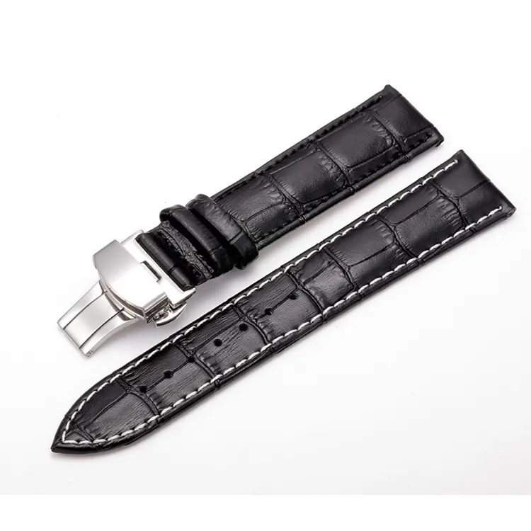 cow leather watch band length adjustment leather watch strap with 316 stainless steel butterfly clasp for sale