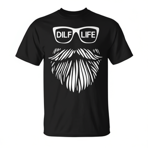 T-shirt Dilf Life Bearded Dad Humor a maniche corte con scollo rotondo, regalo promozionale per uomo adulto - Product Image 2