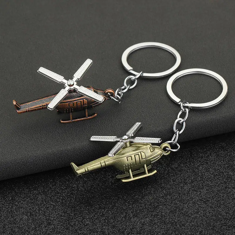 3D máy bay trực thăng Keychain huaqi kpa08 Retro sáng tạo kim loại máy bay Keychain hợp kim khuyến mãi Keychain cho chìa khóa xe