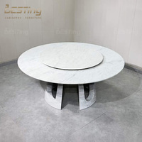 BESTING FURNITURE Moderner Luxus Runder Marmor-Esstisch Set Edelstahl-Basis Runder Esstisch Mit Lazy Susan