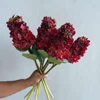 Bunga Hydrangea Pagoda Batang Pendek Baru Gaya Lukisan Minyak Vintage Berbentuk Menara Bunga Buatan dari Kain Tenun Tangan