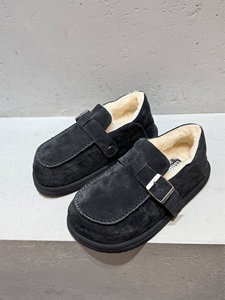 Bottines Le Mo pour femmes de style européen, Nouveautés Hiver 2025, en daim de vache, bout rond, à enfiler, talon plat, boucle, doublure en fourrure - Product Image 4