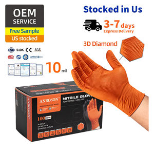 Guantes de Nitrilo con Textura de Diamante de 8 Micras, Color Naranja, para Uso Industrial, Automotriz y Químico - Product Image 1