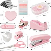 Ensemble de fournitures de bureau en plastique 11 pièces rose : porte-ruban adhésif, décloucheur, pinces, agrafeuse pour la maison et l'école