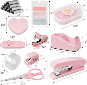 Ensemble de fournitures de <span class=keywords><strong>bureau</strong></span> en plastique 11 pièces rose : porte-ruban adhésif, décloucheur, pinces, agrafeuse pour la maison et l'école - Product Image 6