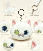 Porte-clés en peluche douce en forme de tête de chat, 100 % polyester, rembourrage en coton PP, motif brodé, unisexe, idéal pour anniversaire et anti-stress