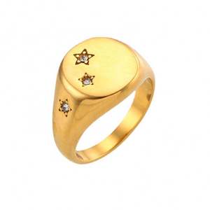 Anillo popular de Venta caliente de moda INS 18K PVD oro Acero inoxidable circón plateado estrella anillo de cara redonda - Product Image 2