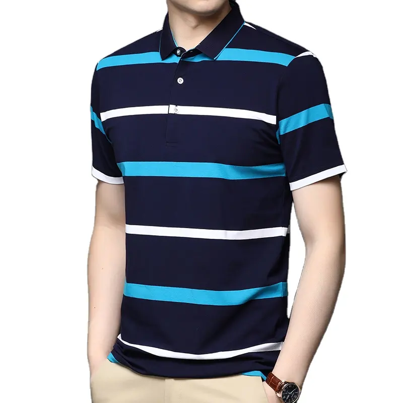 Summer Cotton Stripe Half Sleeve Polo Shirt Men's Short Sleeve T-shirt Fashion Top Lapel T-shirt Fashion Men's Wear