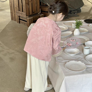 Girls Satin New Chinese Style Hanfu Two Piece Set Top Pants Party Wear - Product Image 4