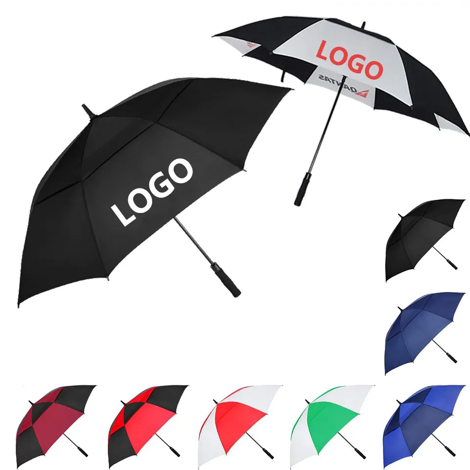 Grote Sombrilla Oversized Parapluie Storm Regenschirm Merk Custom Logo Print Winddicht Dubbellaags Golfparaplu 'S Voor Regen