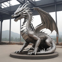 Statue de dragon en métal de taille réelle personnalisée Sculpture de dragon d'extérieur en acier inoxydable de jardin