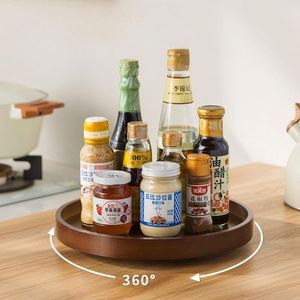 360 Degree Rotating Double Tier Rust Resistant Durable Turntable Storage <b>Rack</b> Round Wooden for Home Kitchen Pantry - Product Image 2