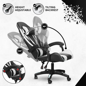 <span class=keywords><strong>Chaise</strong></span> ergonomique de conception sportive, siège de <span class=keywords><strong>bureau</strong></span> et de jeu à double usage, <span class=keywords><strong>chaise</strong></span> de jeu entièrement réglable avec simili cuir noir et blanc - Product Image 4