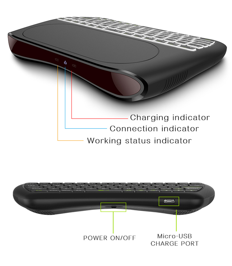 Dji — clavier couleur D8 double mode avec pavé tactile, 2.4 ghz, sans fil, télécommande, rétroéclairage, rechargeable