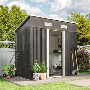 AJUNION Abri de jardin de 4x6 pieds Abri à double <span class=keywords><strong>porte</strong></span> coulissante Abri de rangement en métal Abri de jardin pour outils et vélo - Product Image 1