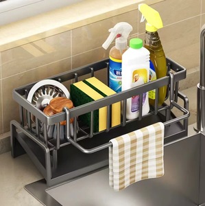 <span class=keywords><strong>Support</strong></span> en acier pour éponges sous l'évier, organisateur de vaisselle avec séparateur, étagère pour torchons et porte-baguettes - Product Image 1