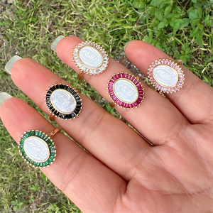 Bague religieuse pour femme en or véritable 18 carats plaqué or, Vierge Marie, coquille blanche, Notre-Dame <span class=keywords><strong>de</strong></span> <span class=keywords><strong>Guadalupe</strong></span>, sertie <span class=keywords><strong>de</strong></span> zirconiums cubiques, bijoux catholiques - Product Image 2