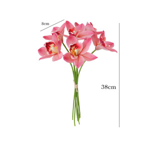 Fleurs artificielles d'orchidée Cymbidium Ruilisi, lot de 6 tiges, rose, blanc, vert, décoration pour la maison et le bureau - Product Image 5