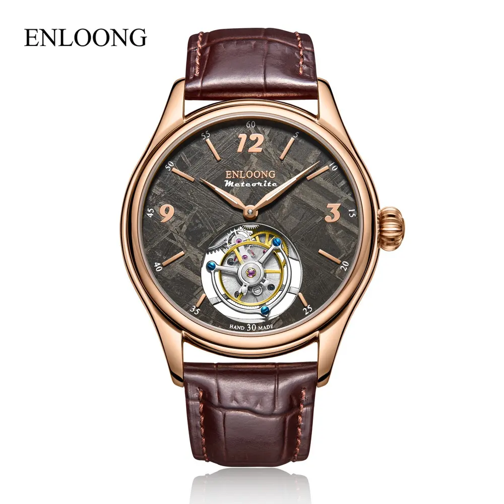 ENLOONG Rose Gold Real Tourbillon Watch Custom High Quality Luxury Meteorite Dial Mechanical Wristwatch Men