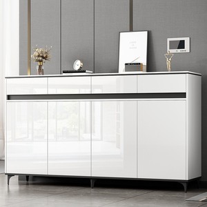 Commode blanche à 8 tiroirs, longue, à quatre larges compartiments, avec station de charge et éclairage LED - Product Image 1