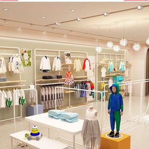 Étagère de présentation pour magasin de vêtements pour enfants, présentoir mural en fer et bois combiné - Product Image 2