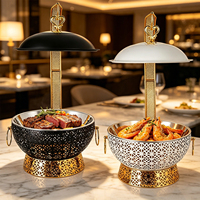 Elegante roestvrijstalen chafing dish, ronde buffetwarmer, 8L, goud/zilver marmerdesign voor hotel, restaurant, bruiloft, catering