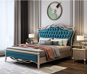 Cadre de lit capitonné de luxe, style américain, en bois massif, lit double pour chambre principale, lit queen ou king size - Product Image 1