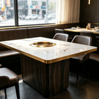 Table de barbecue commerciale Jilu Trade avec bordure dorée, sans fumée, auto-purifiante, avec échappement inférieur pour restaurant à thème