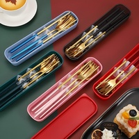 Ensemble de couverts en acier inoxydable avec logo personnalisé, style coréen, plaqué or, baguettes, cuillère, fourchette, avec poignées colorées