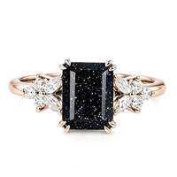 Bague de fiançailles en argent sterling 925 avec pierre de sable bleue taille émeraude, bijoux en argent de boutique avec pierres précieuses