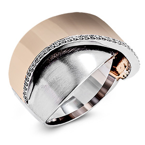 Anello a Doppio Strato per Donna, Placcato in Oro Rosa, Bicolore con Micro Pavé di Zirconi, Gioiello alla Moda - Product Image 1