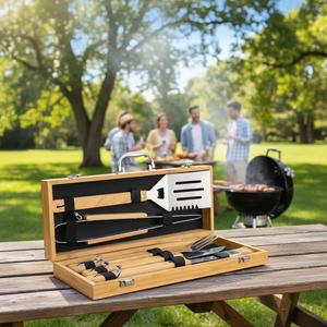 Lot <span class=keywords><strong>de</strong></span> 6 <span class=keywords><strong>Ustensiles</strong></span> <span class=keywords><strong>de</strong></span> <span class=keywords><strong>Barbecue</strong></span> avec Manche en Bois, Kit Complet d'Accessoires pour Grillades, Boîte <span class=keywords><strong>de</strong></span> Rangement Portable en Bambou pour Camping en Extérieur - Product Image 4