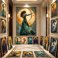Póster Decorativo de Pared con Diseño Bohemio Vintage de Diosa Griega Lunar, Pintura en Tela con Tinta en Aerosol, Mujer Mística y Animales, Decoración para el Hogar