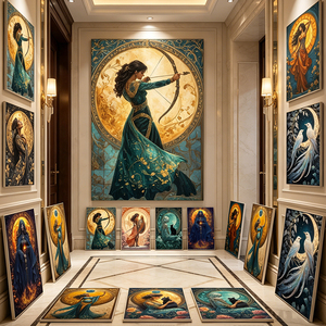 Peinture sur <span class=keywords><strong>toile</strong></span> vintage bohème, déesse grecque, mythologie, peinture à l'encre pulvérisée, femme mystique, animaux, affiche murale, décoration intérieure - Product Image 1