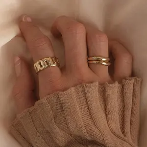 Milskye Sprankelende Klassieke Meisjes 18K Goud Vermeil Wave Eenvoudige Sterling Zilveren Ring