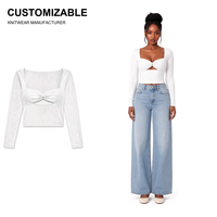 Pull-over femme personnalisé ODM en gros à manches longues, col carré, ajouré – Vêtements et hauts pour femmes