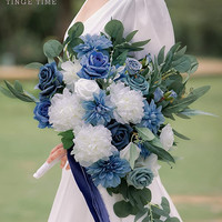Bouquet de mariée artificiel en tissu de qualité romantique, marque HUAMU, fleurs mélangées modernes faites à la main, design élégant