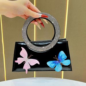 Sparkling Crystal Ring Handle Clutch <b>Bag</b> With Floral Butterfly Decor Evening Party Style <b>mini</b> vintage ladies evening <b>bag</b> - Product Image 3