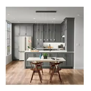 China Factory Customization Birch Wood Grey White Shaker Kitchen Cabinets Ready to Assemble