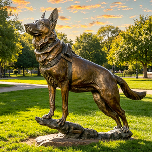 Sculpture en métal artisanale Loyal Guardian, <span class=keywords><strong>Berger</strong></span> <span class=keywords><strong>allemand</strong></span> en bronze avec chaîne dorée, pour jardins commémoratifs, décoration artistique extérieure - Product Image 2