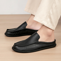 Chaussures plates confortables pour hommes, style rétro, motif crocodile, en cuir semi-lisse, à bout large, type mule, pour l'extérieur