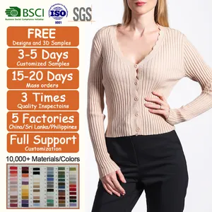 Ladies Sweaters Custom Cardigan Spring new knitted sweater cashmere cardigan V-neck short slim bottom sweater with long sleeve