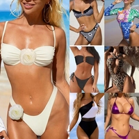 Traje de baño de tres piezas al por mayor, traje de baño bikini para mujeres, traje de baño acanalado para chicas, estilo mixto