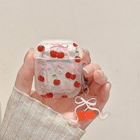 Estuche para auriculares con diseño de lazo y cereza coreano para Apple Airpods 4 Pro 2 3, funda transparente suave para auriculares, estuches de carga para Airpods Pro.
