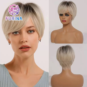 Parrucca Corta a Strati FURINA all'Ingrosso, Capelli Remy Marrone <span class=keywords><strong>Chiaro</strong></span>, Ondulati Naturali, Capelli Brasiliani Completi, Colorazione 99J per Lace 180% - Product Image 4