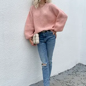 Suéter holgado personalizado para mujer, suéter rosa con cuello levantado, moda para invierno, novedad de 2022